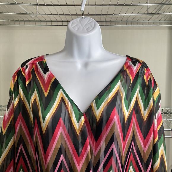 Macy’s INC Women’s Rainbow Chevron Top Size 2X Flowy Billowy Colorful Bohemian - Picture 8 of 11